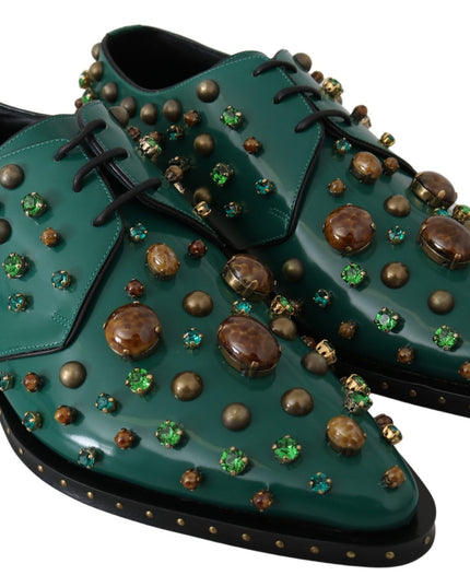 Dolce & Gabbana Green Leather Crystal Dress Broque Shoes