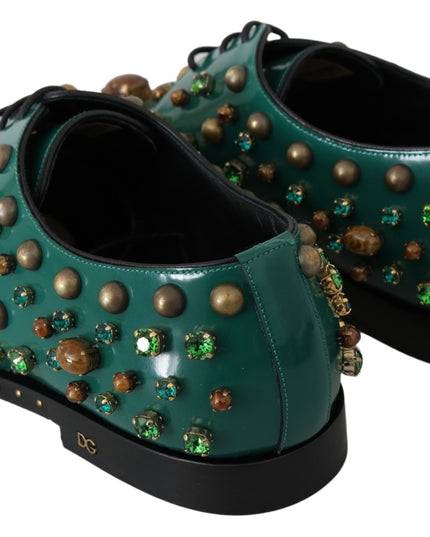 Dolce & Gabbana Green Leather Crystal Dress Broque Shoes