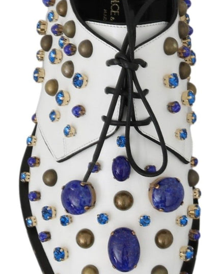 Dolce & Gabbana White Leather Crystals Dress Broque Shoes