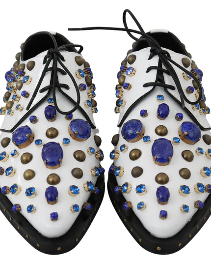 Dolce & Gabbana White Leather Crystals Dress Broque Shoes