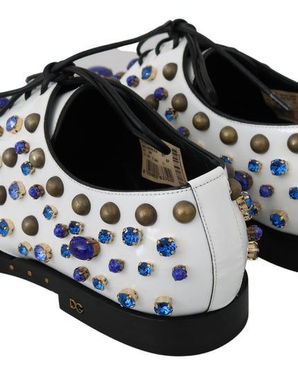 Dolce & Gabbana White Leather Crystals Dress Broque Shoes
