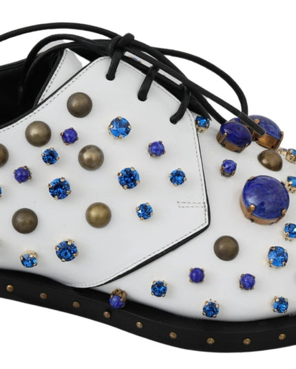 Dolce & Gabbana White Leather Crystals Dress Broque Shoes