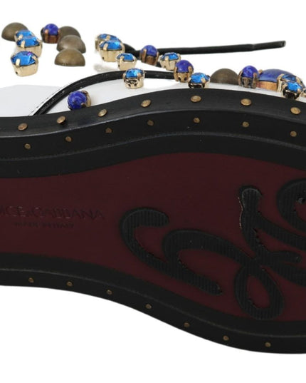 Dolce & Gabbana White Leather Crystals Dress Broque Shoes