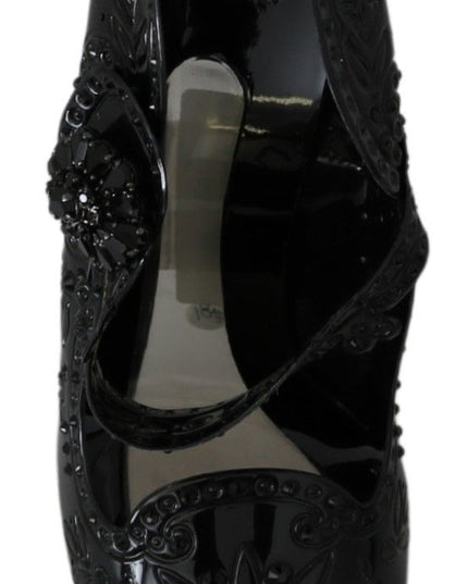 Dolce & Gabbana Black Floral Crystal CINDERELLA Heels Shoes