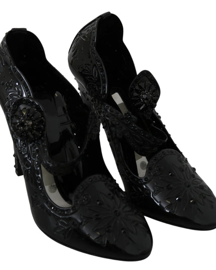 Dolce & Gabbana Black Floral Crystal CINDERELLA Heels Shoes
