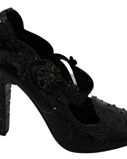 Dolce & Gabbana Black Floral Crystal CINDERELLA Heels Shoes