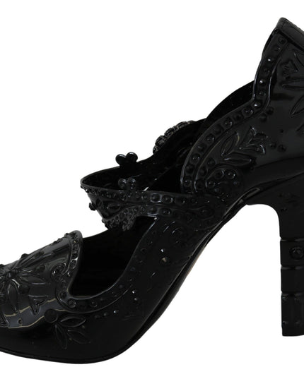 Dolce & Gabbana Black Floral Crystal CINDERELLA Heels Shoes