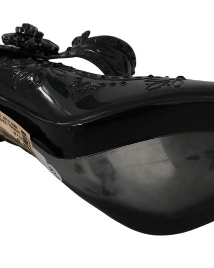 Dolce & Gabbana Black Floral Crystal CINDERELLA Heels Shoes