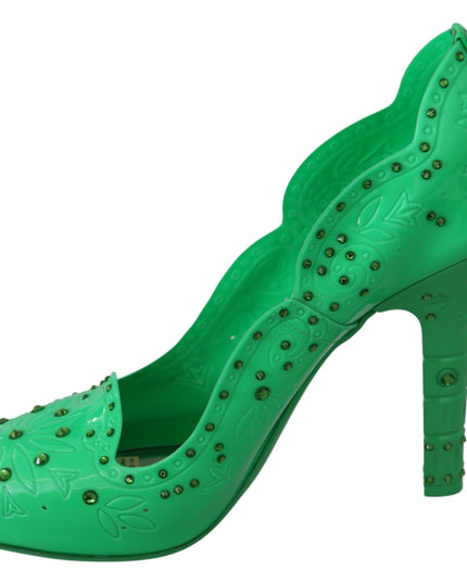 Dolce & Gabbana Green Crystal Floral CINDERELLA Heels Shoes