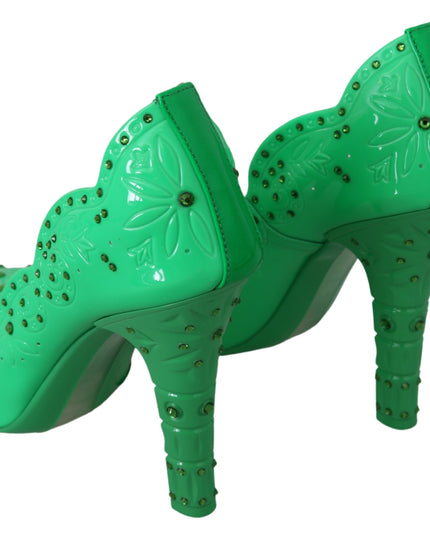 Dolce & Gabbana Green Crystal Floral CINDERELLA Heels Shoes