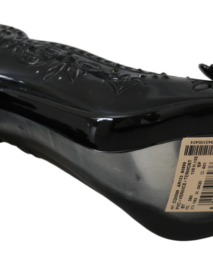 Dolce & Gabbana Black Floral Crystal CINDERELLA Heels Shoes