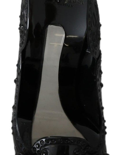 Dolce & Gabbana Black Floral Crystal CINDERELLA Heels Shoes