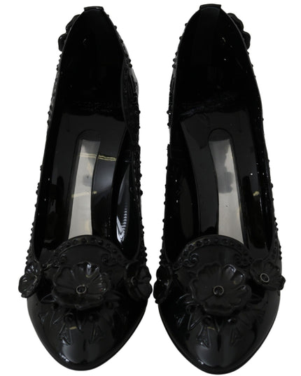 Dolce & Gabbana Black Floral Crystal CINDERELLA Heels Shoes