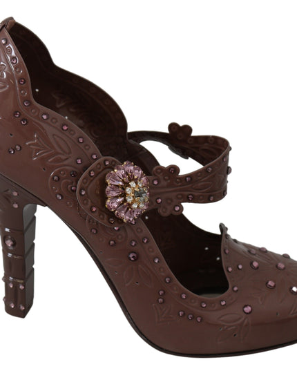 Dolce & Gabbana Brown Floral Crystal CINDERELLA Heels Shoes