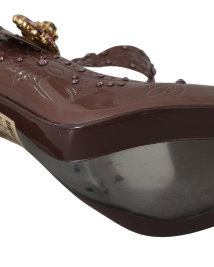 Dolce & Gabbana Brown Floral Crystal CINDERELLA Heels Shoes