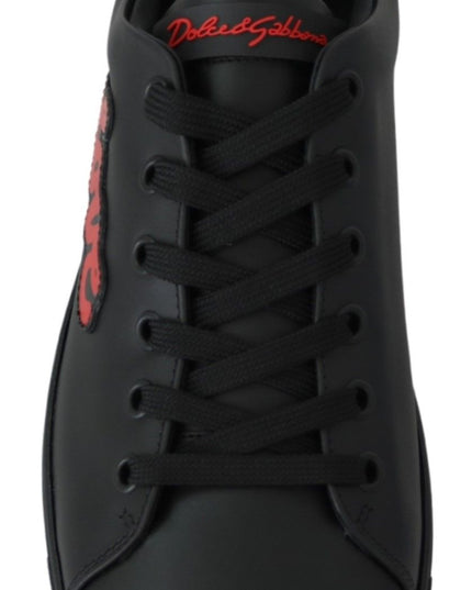Dolce & Gabbana Black Leather Love Heart Sneakers Womens Shoes