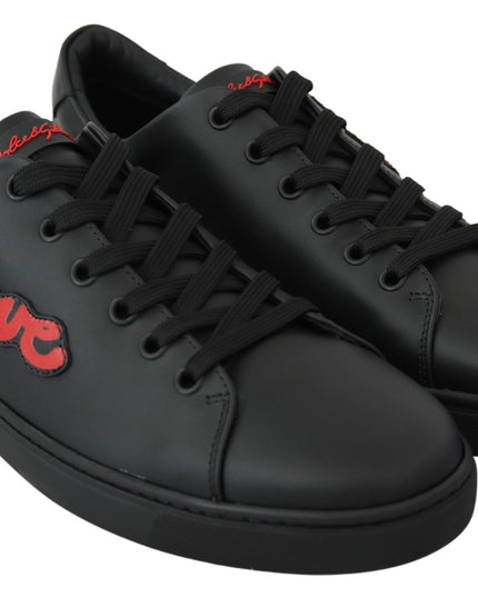 Dolce & Gabbana Black Leather Love Heart Sneakers Womens Shoes
