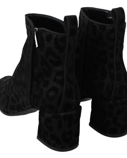 Dolce & Gabbana Black Leopard Short Boots Zipper Shoes
