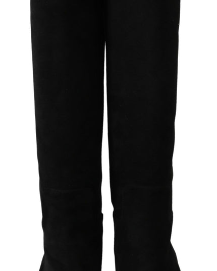 Dolce & Gabbana Black Suede Knee High Flat Boots Shoes