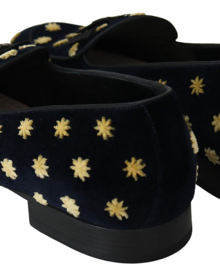 Dolce & Gabbana Blue Velvet Crown Slippers Loafers Shoes