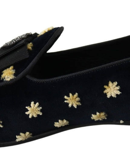 Dolce & Gabbana Blue Velvet Crown Slippers Loafers Shoes