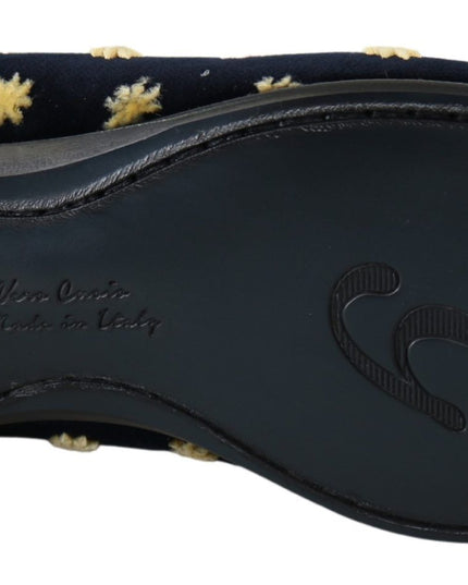 Dolce & Gabbana Blue Velvet Crown Slippers Loafers Shoes