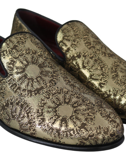 Dolce & Gabbana Gold Jacquard Flats Mens Loafers Shoes