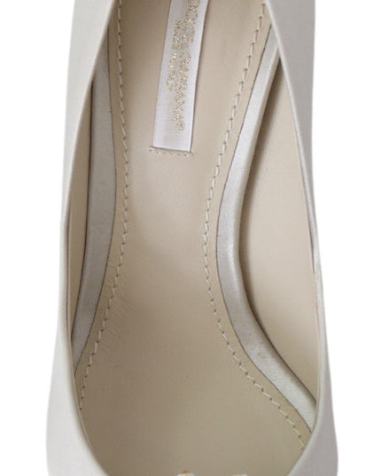 Dolce & Gabbana White Crystals Peep Toe Heels Satin Pumps Shoes