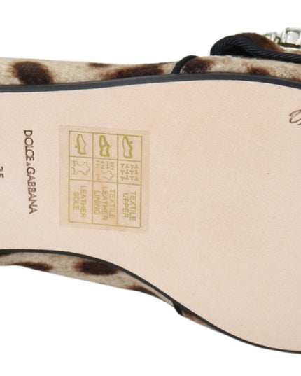Dolce & Gabbana Brown Leopard Print Crystals Loafers Flats Shoes