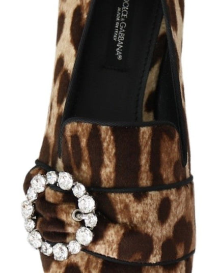 Dolce & Gabbana Brown Leopard Print Crystals Loafers Flats Shoes