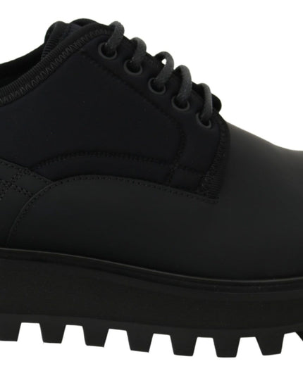Dolce & Gabbana Black Rubberized Calfskin Chunky Derby Vulcano Shoes