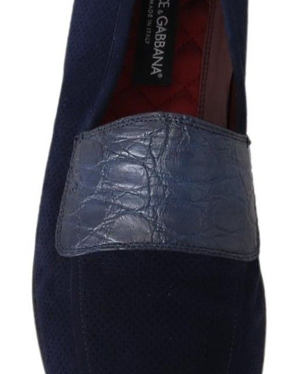 Dolce & Gabbana Blue Suede Caiman Loafers Slippers Shoes