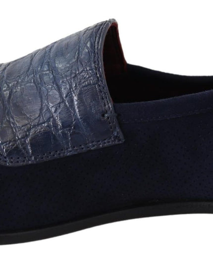 Dolce & Gabbana Blue Suede Caiman Loafers Slippers Shoes