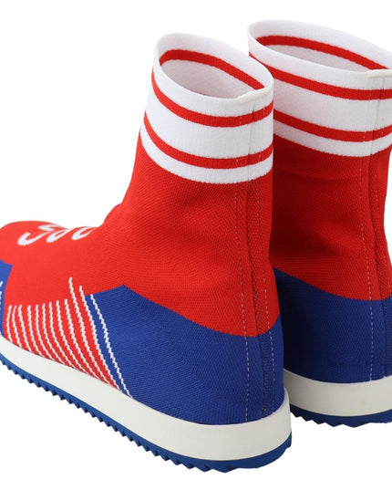 Dolce & Gabbana Blue Red Sorrento Logo Sneakers Socks Shoes