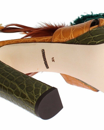 Dolce & Gabbana Orange Leather Crystal Platform Sandal Shoes