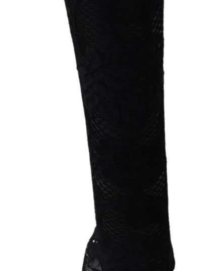 Dolce & Gabbana Black Taormina Lace Socks Boots Shoes Pumps