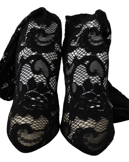 Dolce & Gabbana Black Taormina Lace Socks Boots Shoes Pumps