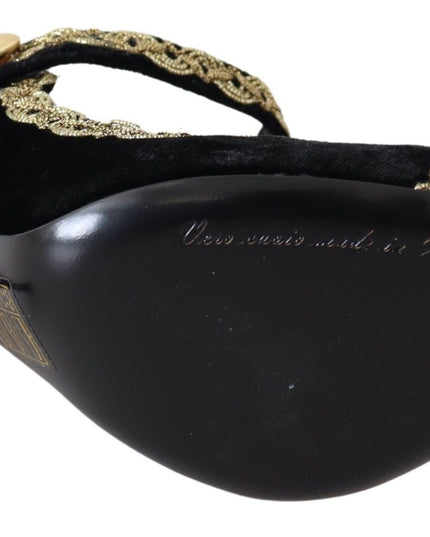 Dolce & Gabbana Black Velvet Gold Mary Janes Pumps