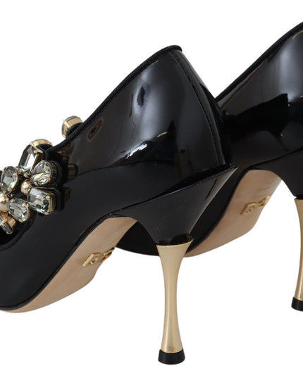 Dolce & Gabbana Black Leather Crystal Shoes Mary Jane Pumps