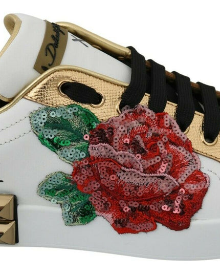 Dolce & Gabbana White Roses Sequined Crystal Womens Sneakers Shoes