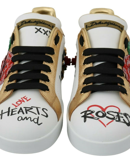 Dolce & Gabbana White Roses Sequined Crystal Womens Sneakers Shoes