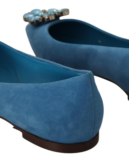 Dolce & Gabbana Blue Suede Crystals Loafers Flats Shoes