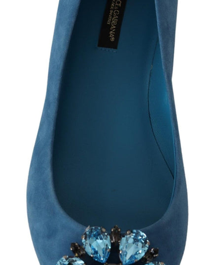 Dolce & Gabbana Blue Suede Crystals Loafers Flats Shoes