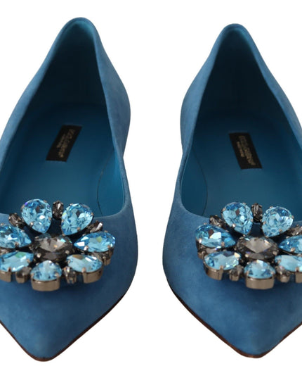 Dolce & Gabbana Blue Suede Crystals Loafers Flats Shoes