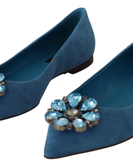 Dolce & Gabbana Blue Suede Crystals Loafers Flats Shoes