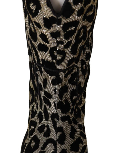 Dolce & Gabbana Gray Black Leopard Cowboy Boots Shoes