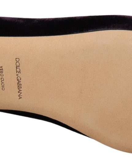 Dolce & Gabbana Purple Velvet DG Heart Loafers Flats Shoes