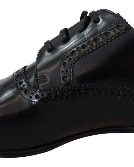 Dolce & Gabbana Black Leather Men Derby Formal Loafers Shoes