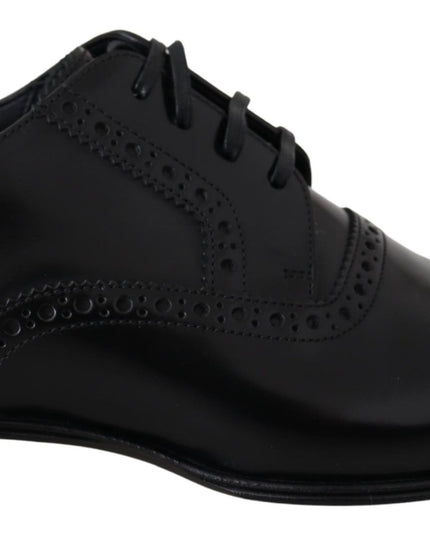 Dolce & Gabbana Black Leather Men Derby Formal Loafers Shoes