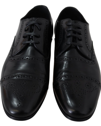 Dolce & Gabbana Black Leather Men Derby Formal Loafers Shoes